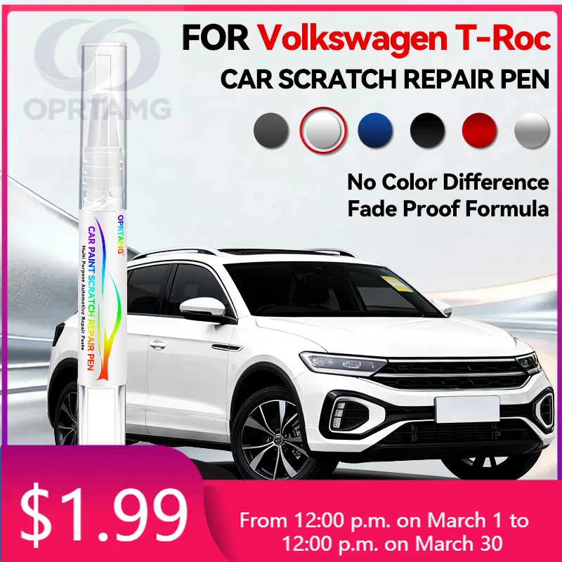 Эксклюзивный ремонтный карандаш для автомобильной краски Volkswagen T-Roc 1996-2026: аксессуары для устранения царапин, цвета: белый, черный, серебристый