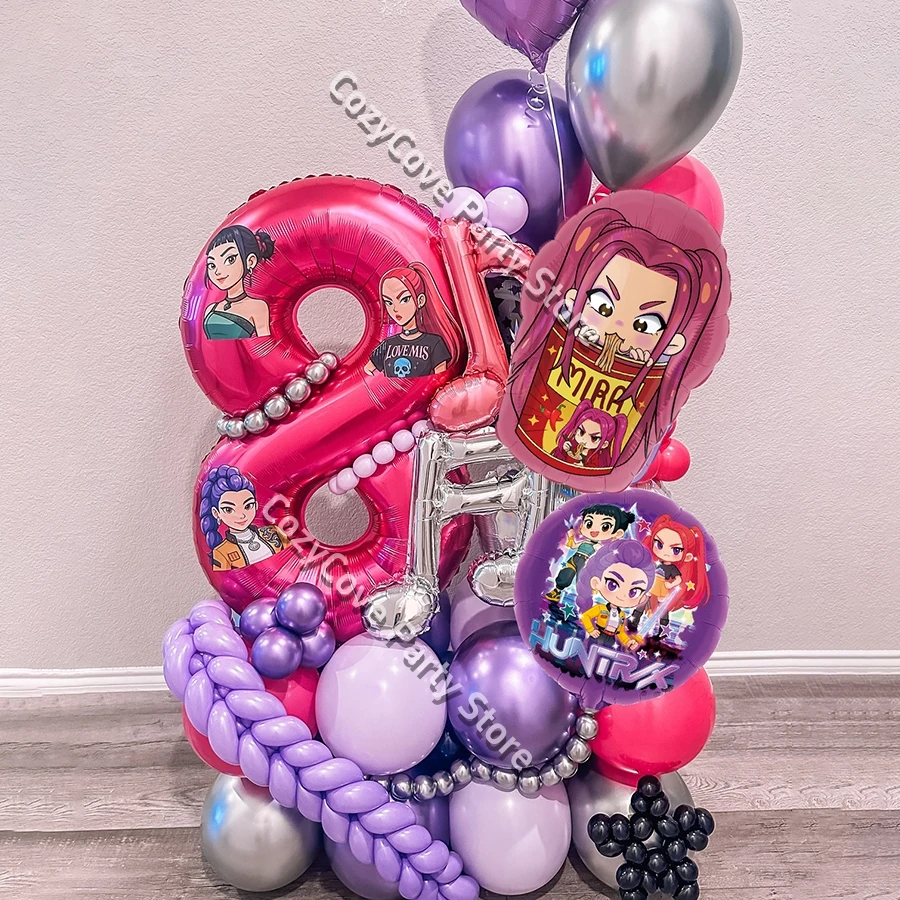 مجموعة بالونات حفلات أعياد الميلاد من Demon Hunters لتزيين حفلات الفتيات Kpop Anime Kids لوازم الحفلات هدية كشك الصور #1