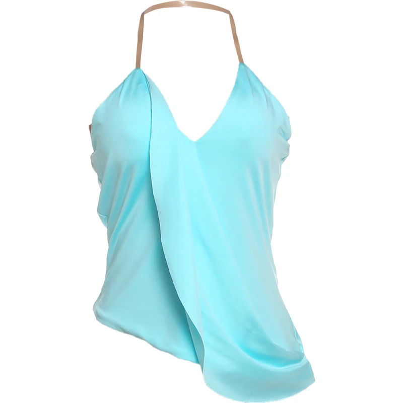 Nibber Asymmetrischer Saum Rückenfreie Weste Damen Neckholder V-Ausschnitt Eng Anliegend Sexy Hottie Mitternachts-Musikfestival Sommer Trend Streetwear – Detail 2
