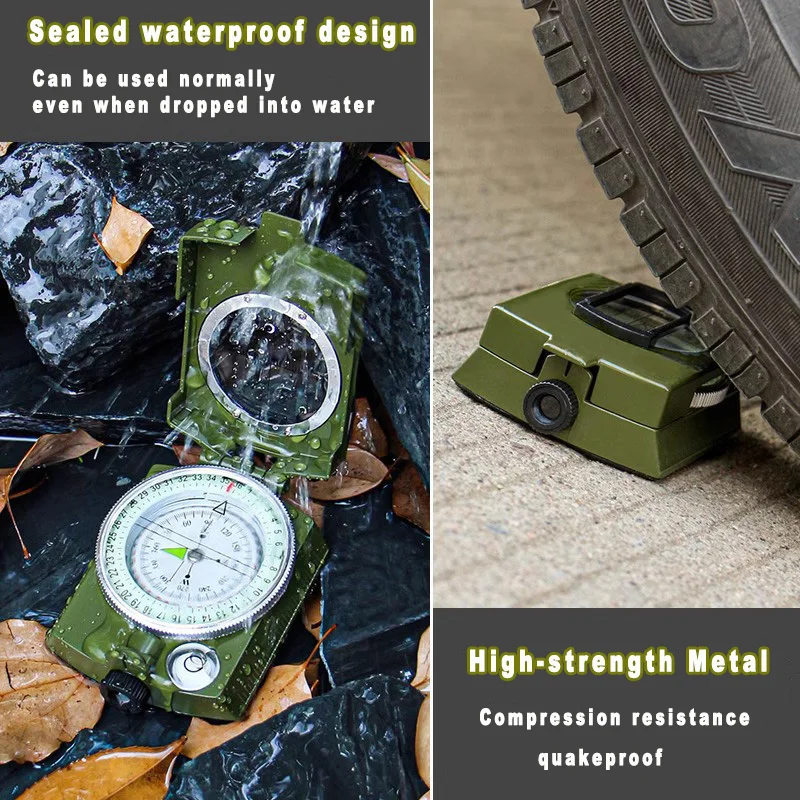 Metal Sighting Lensatic Compass,Night Fluorescent,Impact Resistant & Waterproof,Survival for Hiking, Camping,Hunting,Backpacking