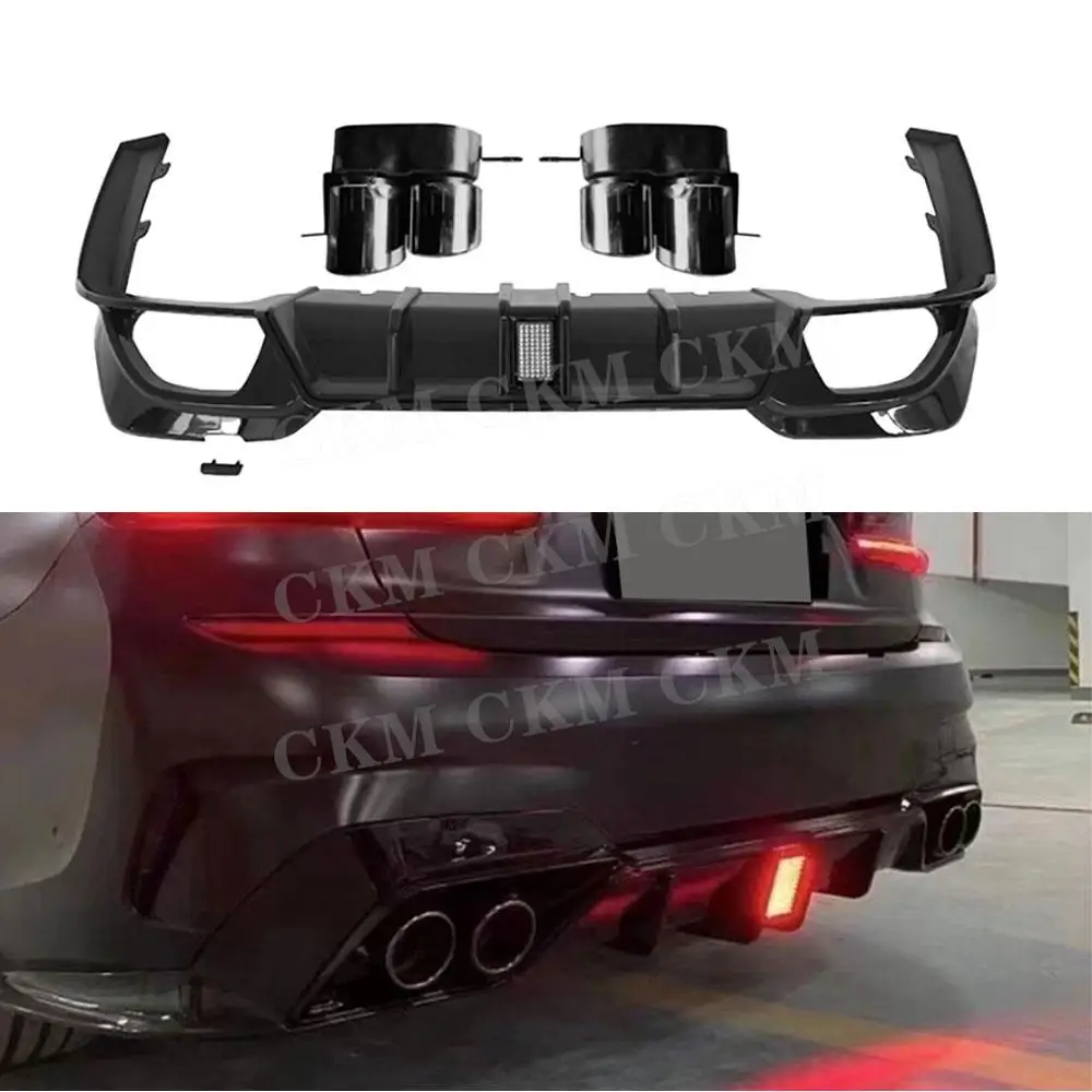 

Gloss Black Rear Bumper Diffuser Side Splitters With LED Light Muffler For BMW 3 Series G20 G28 M Sport 2019-2021 Accessories