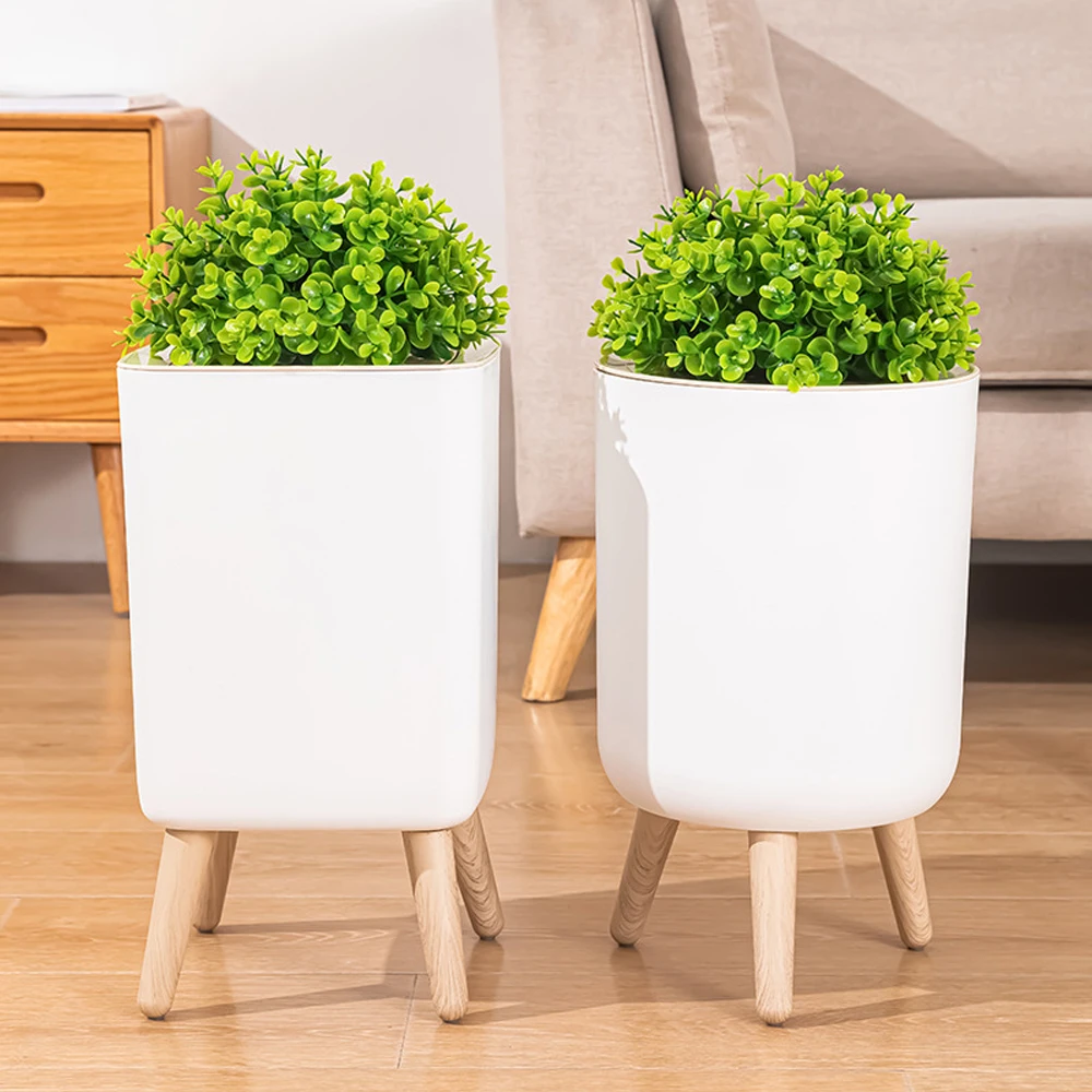 7/10L High Foot Trash Can With With Plant Style Lid Press Type Bathroom Trash Bin Toilet Garbage Can Kitchen Wastebasket
