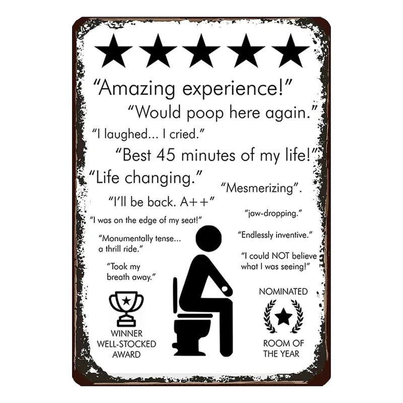 1 Piece Retro Vintage Toilettenbewertungen Metallblechschild Home Bar Cafe Restaurant Wohnzimmer Küche Wanddekoration 12x8 Inch