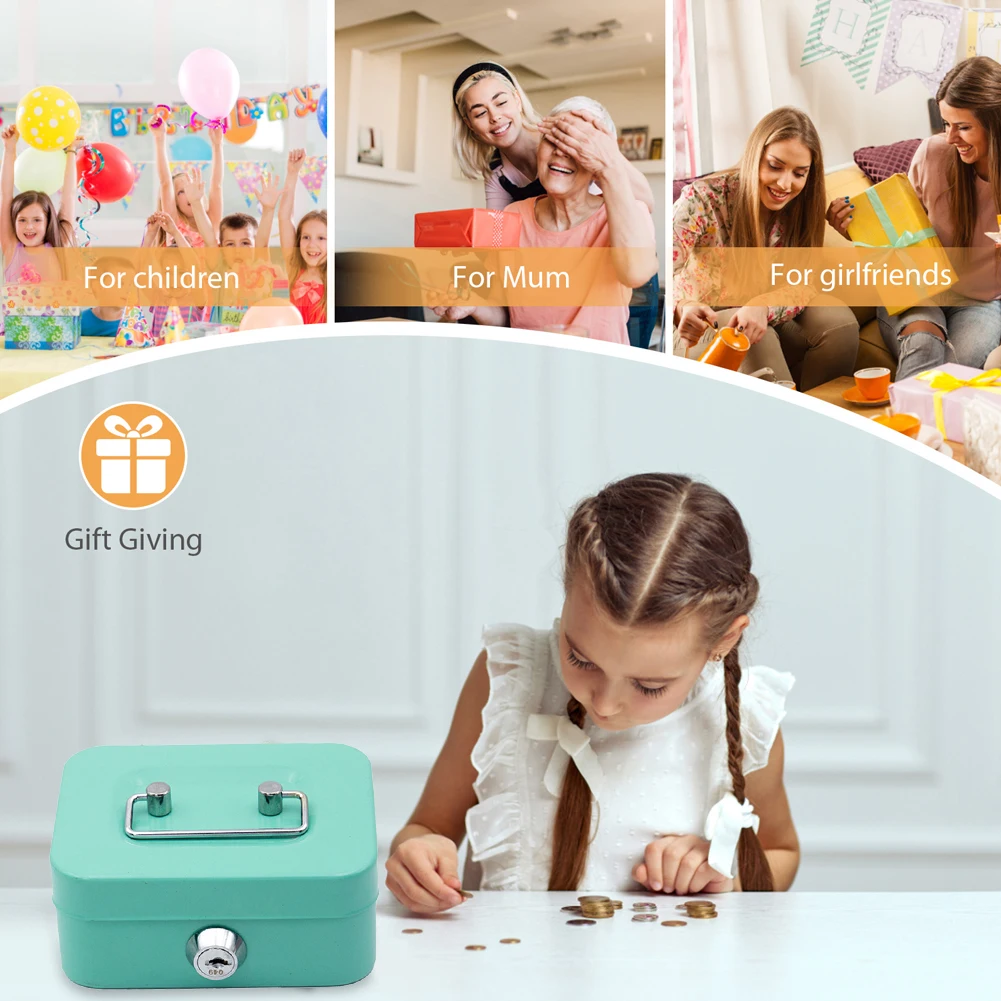 حصالة معدنية على شكل حيوان مع صندوق نقود بقفل مفتاح 4.53x3.78x2.28 بوصة صندوق توفير المال صندوق تخزين صغير للبالغين والأطفال هدية عيد ميلاد