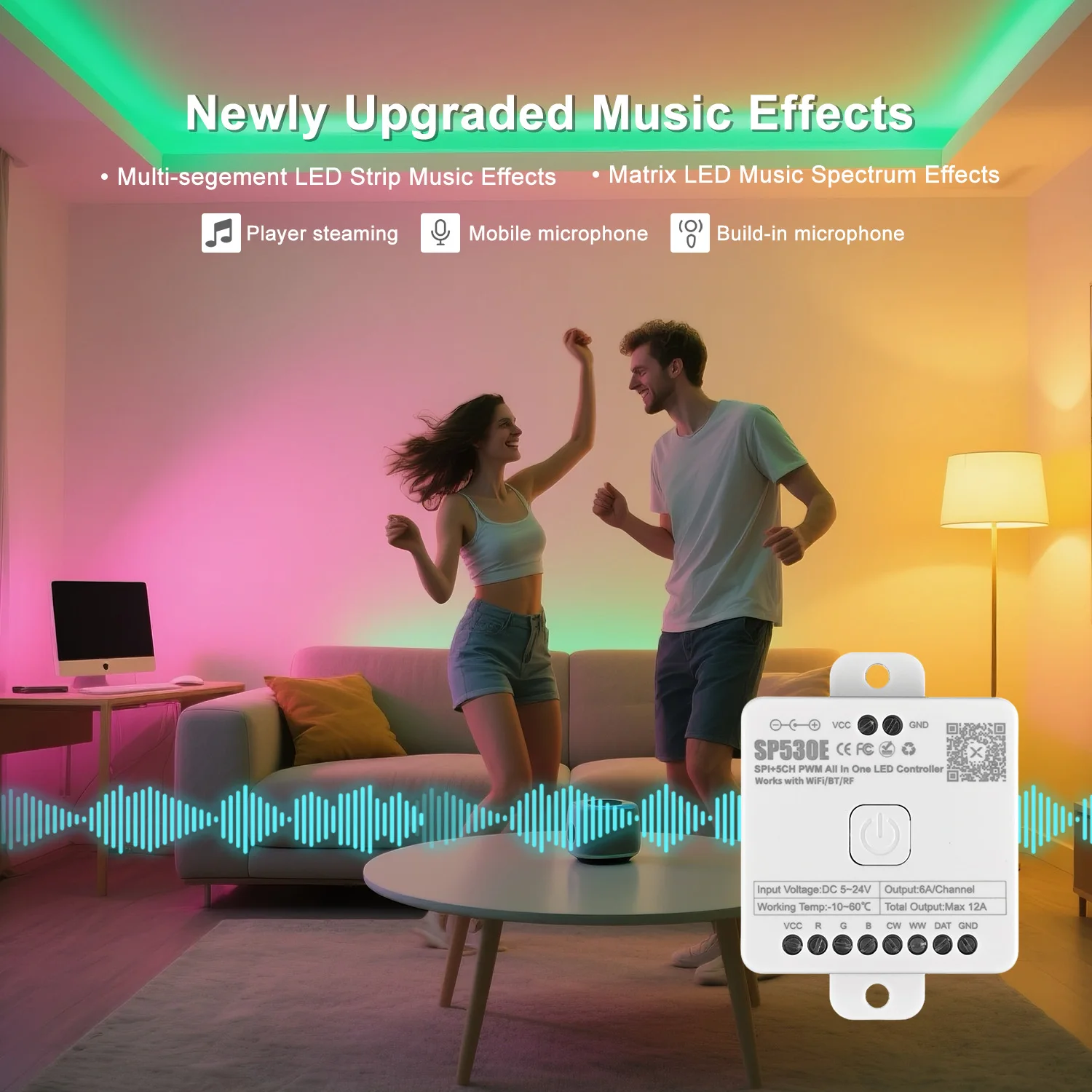 SP530E Wifi All in One LED Controller Alexa Google Home 5CH PWM SPI Pixels LED Strip COB SMD WS2811 WS2812B SK6812 Controller