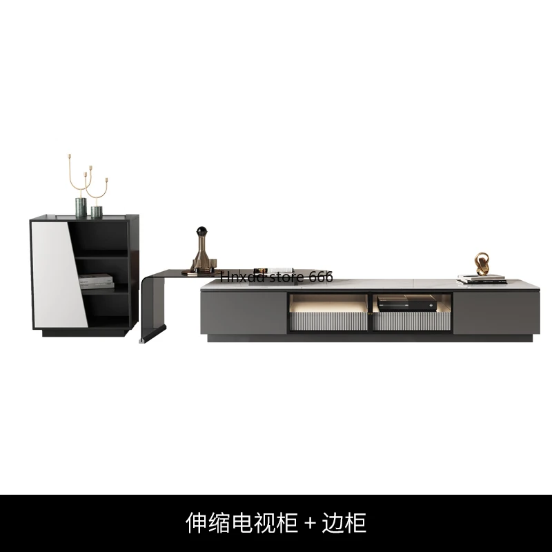 

zqModern Minimalist Stone Plate Retractable Glass Coffee Table TV Cabinet Combination Living Room Home Furniture