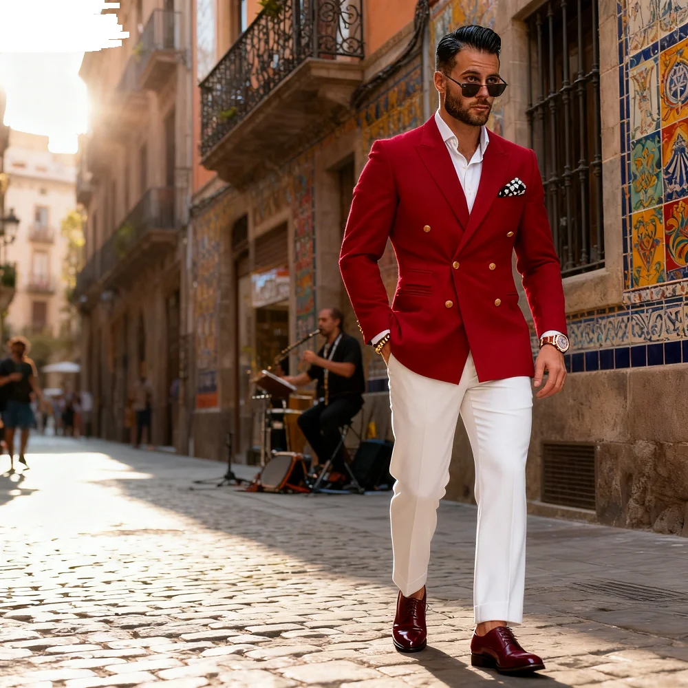 

Men's Monochromatic Blazer with Peak Lapel Double Breasted Dinner Dance Jacket Elegant Slim Fit Tuxedo Coat for Smoking