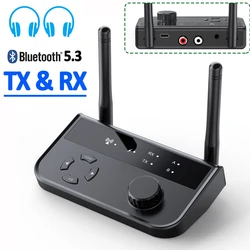 Audio Transmitter Receiver 2 Headphones Working Together Bluetooth v5.3 3.5mm AUX Jack RCA Wireless Audio Music Adapter