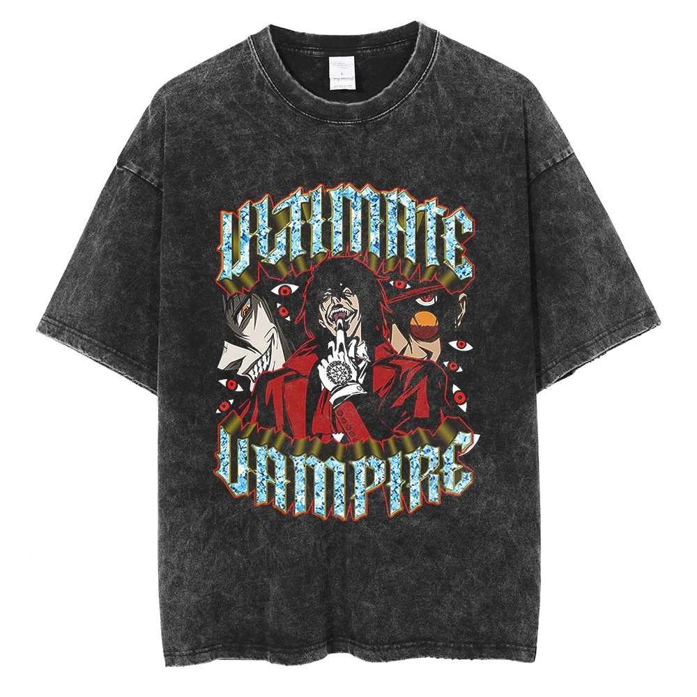 

Vintage Washed Edward Elric T-Shirt Men Retro 90s Anime Fullmetal Alchemist Graphic Tees Streetwear Cotton Tops