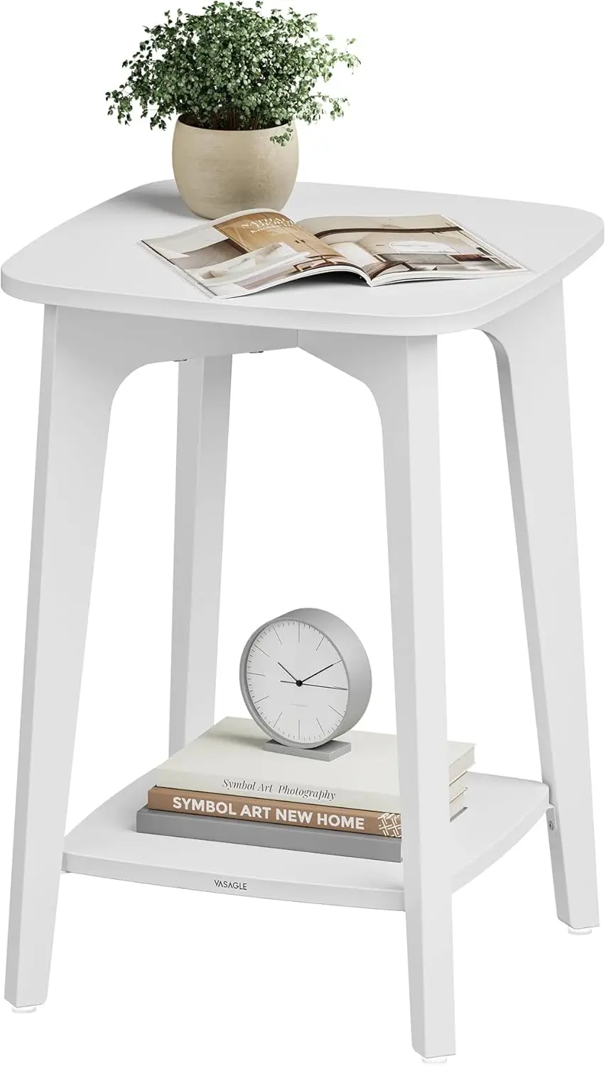 

MAEZO Collection - Side Table, 2-Tier Small Square End Table, Nightstand with Tapered Legs, Curved Transitions, for Small Spa