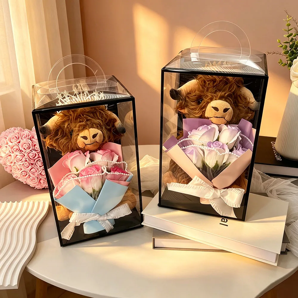 

1pcs Highland Cattle Artificial Flower Bouquet Rose Eternal Flower for Valentine'S Day Birthday Girlfriend Gift Home Decor