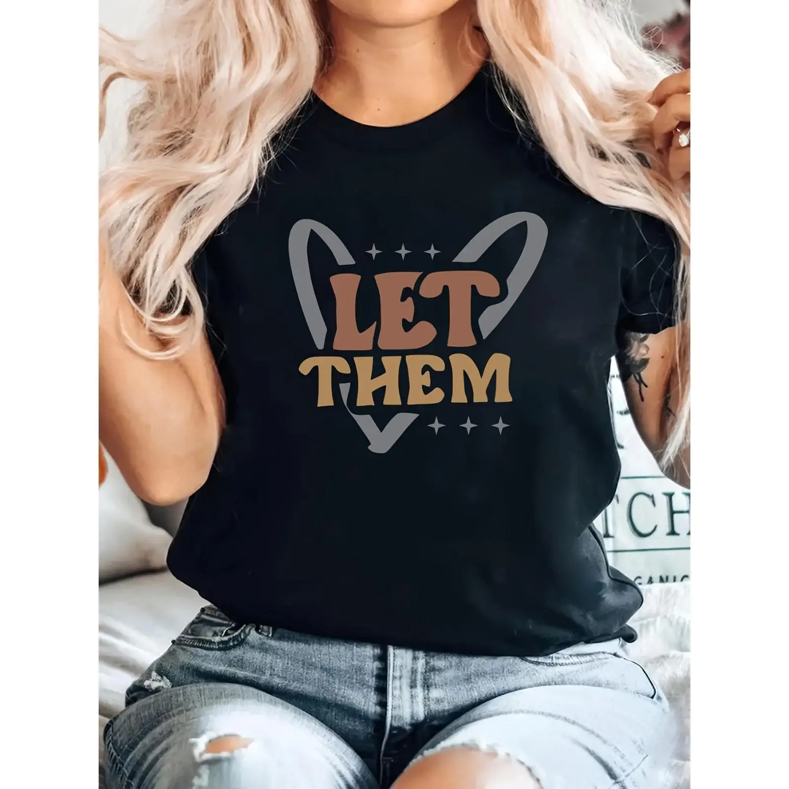 

Women Let Them Graphic T Shirt Trendy Mental Health Quotes Top Short Sleeve Self Love Empowered Tee Fox Design Casual Outfit