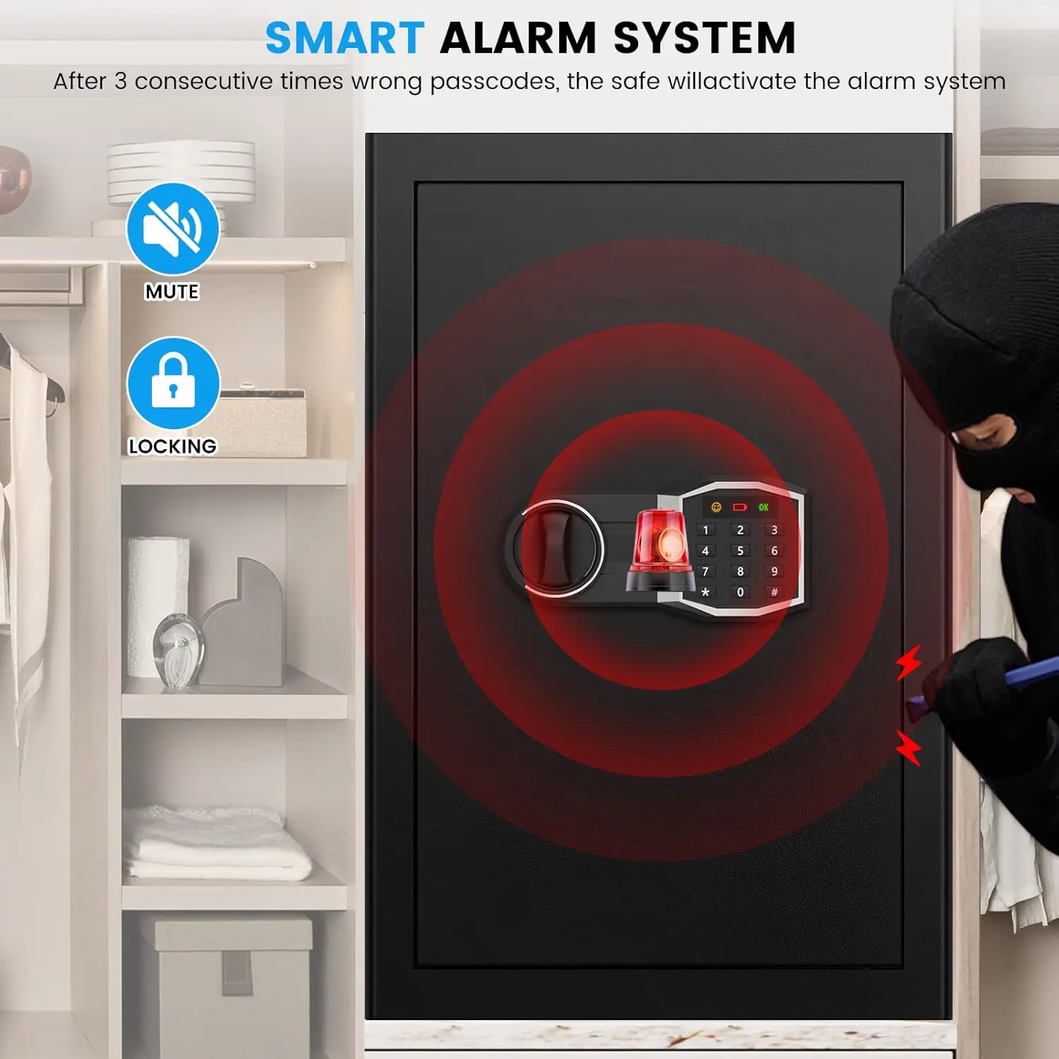 5.5 Cubic Large Home Safe Fireproof Waterproof, Digital Safe Box with Combination Lock, Alarm Systerm and Removable Shelf, Anti-