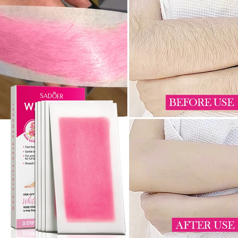 شرائط شمع الورد مزدوجة الجوانب، مجموعة فعالة لإزالة الشعر مع كريم إزالة الشعر الخفيف