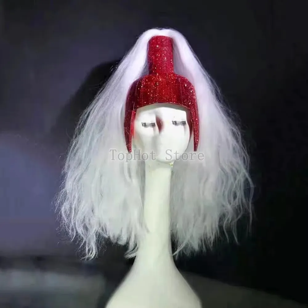 Diamantes de imitación brillantes para mujer, bailarina, cantante, Bar, club nocturno, puesta en escena, tocado, peluca, accesorios, disfraz de Drag Queen