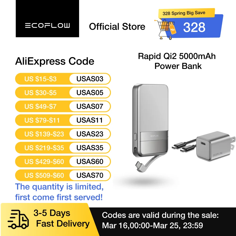 ECOFLOW Rapid Power Bank Wireless 5000mAh, Qi2 Certified Ultra-Fast Magnetic Portable Charger with Stand & Built-in USB-C Cables