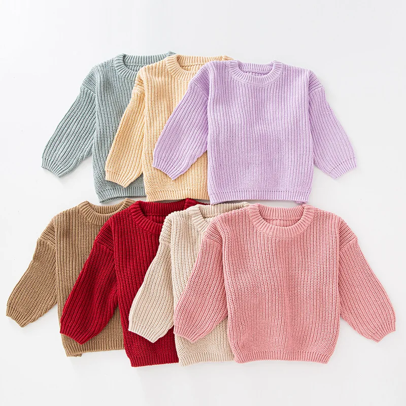 

Pullover Knitted Sweater Solid Color Girls Sweater European and American