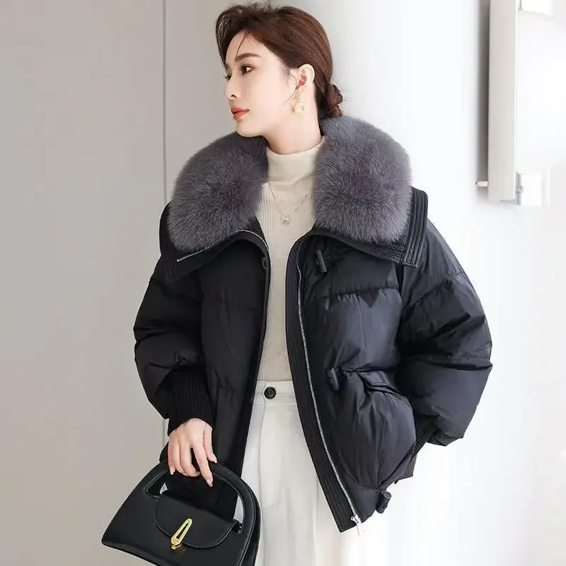 2024 Winter New Down Cotton-Padded Jacket Women\'s Overcoat Short Thicke Warm Parka Loose Wool Collar Stitching Cotton Coat