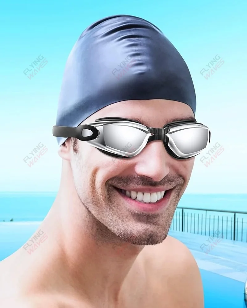 Verstellbare Silikon-Schwimmbrille für Erwachsene und Jugendliche, Herren und Damen, beschlagfrei, UV-Schutz, auslaufsicher, verspiegelte Schwimmbrille, Poolbrille – Detail 6