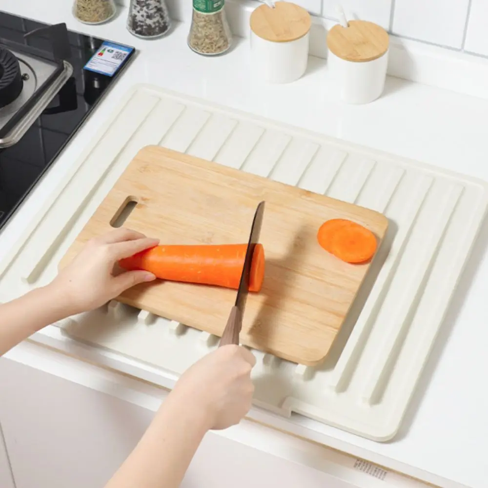 Slope Diversion Design Silicone Dish Drying Mat Heat Resistant Non-slip Tableware Drainage Mat Thickened Large Size Pot Holder