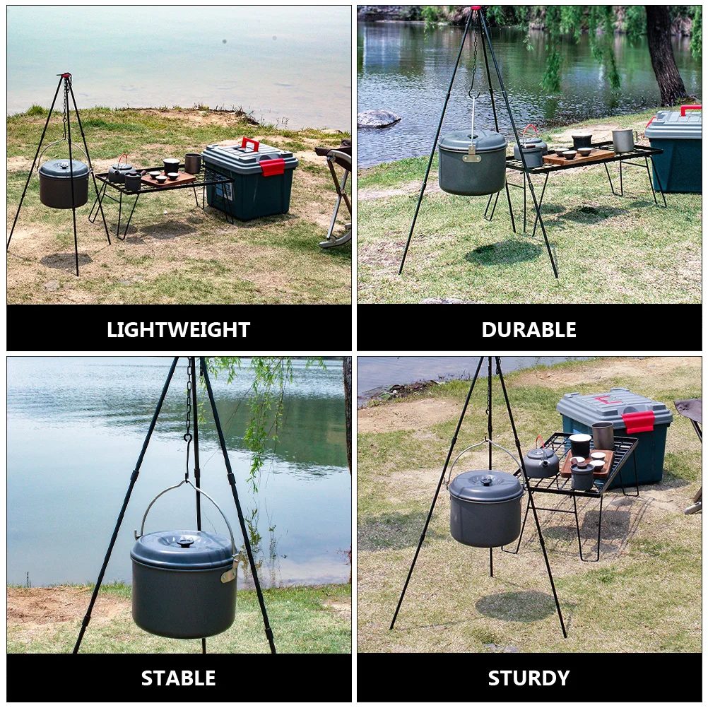 

1 Set Of Portable Camping Tripod Stand Hanging Pot Bracket Lightweight Aluminum Alloy For Outdoor Cookware Rack Campfire Bonfire