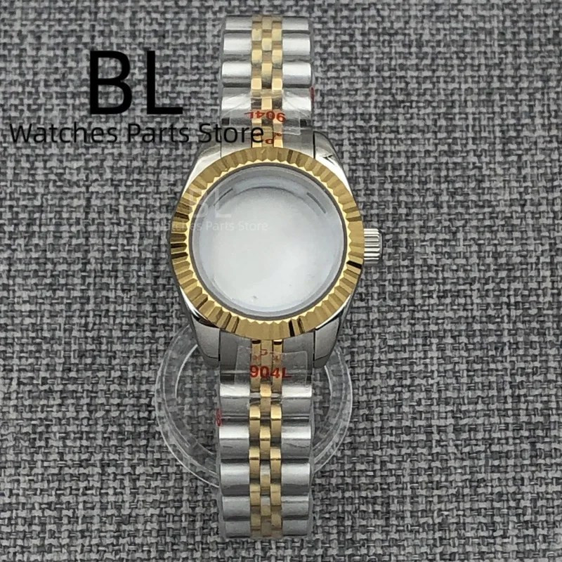 BLIGER Two Tone Rose Gold Lady's 28mm Watch Case Sapphire Glass Stainless Steel Jubilee President Fit NH05 NH06 Movement Watch
