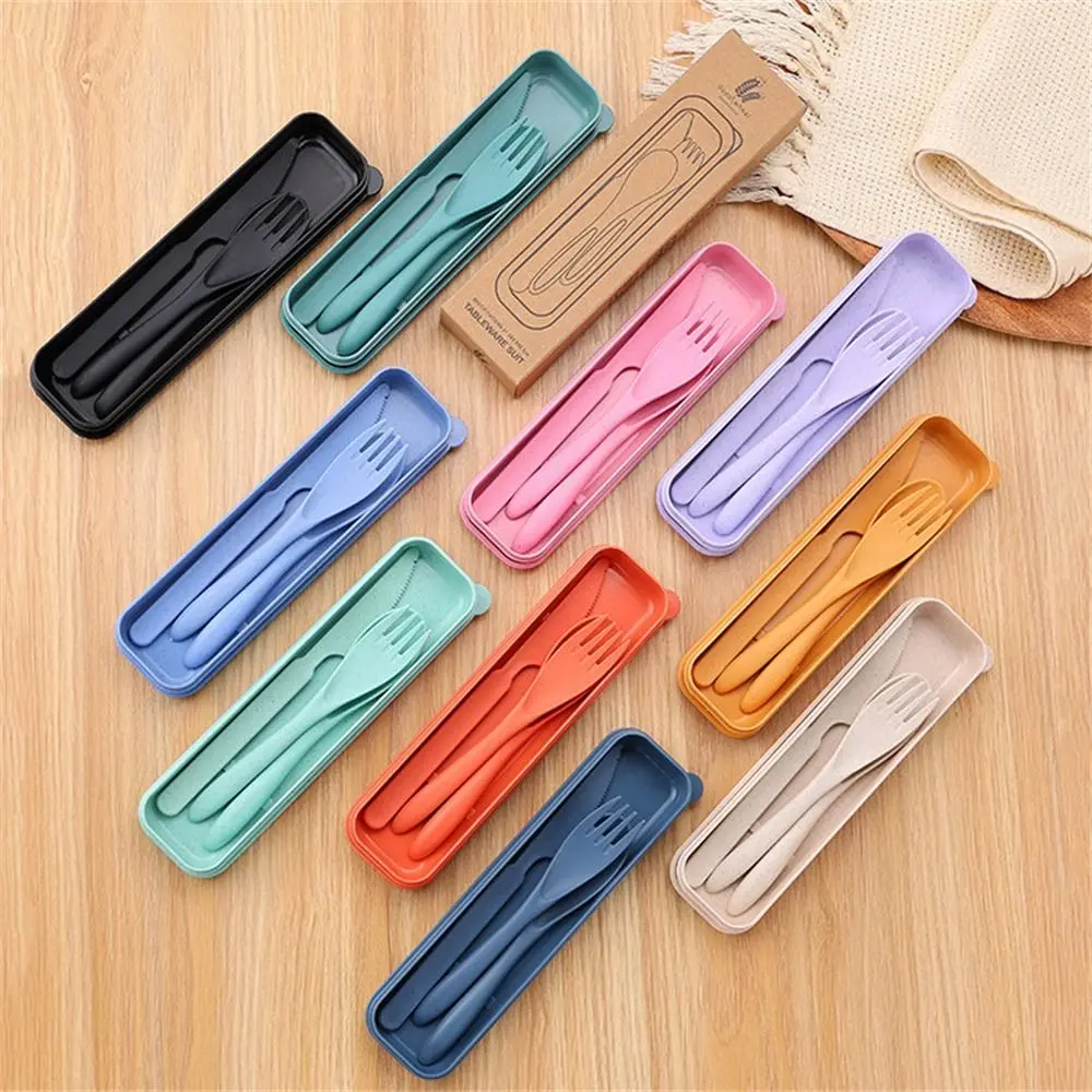 

Portable Reusable Camping Utensil Set Wheat Straw Ultralight Travel Utensils With Case 3 In 1 Camping Spoon Fork Tableware