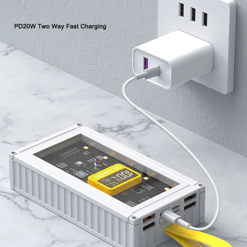 باور بانك شفاف وشحن سريع في اتجاهين مع إضاءة ليد ، من من من ماركة xah ، من نوع PD20W ، مناسب لهاتف آيفون 15 ، 14 ، شاوميو ، وهواوي ، وسامسونج