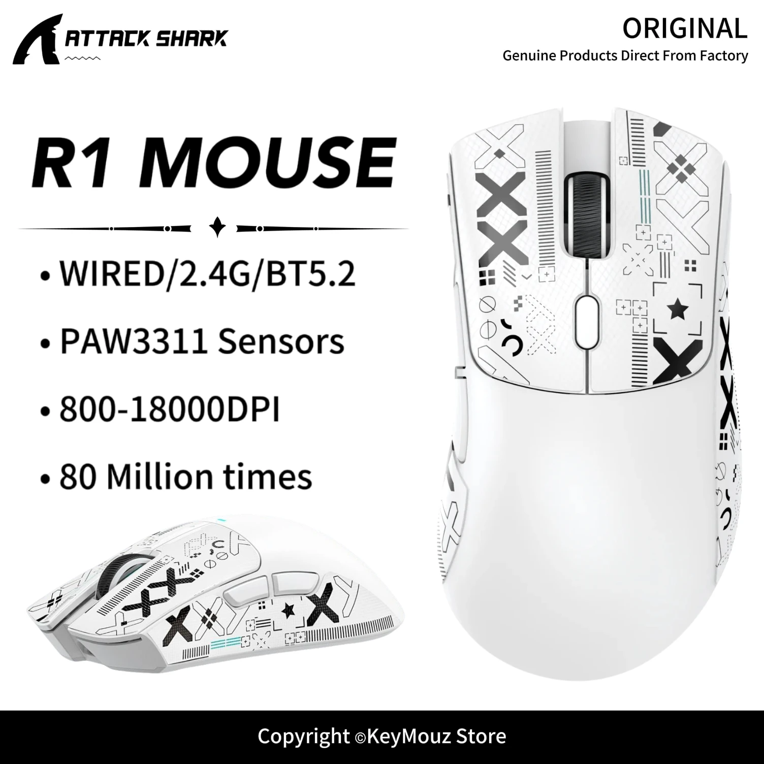 R1 R1 ATTACK SHARK Wireless Gaming Mouse with Anti-Slip Grip Tape PAW3311 18K DPI Tri-Mode Wired 2.4G BT5.2 for PC Esports Gamer - Aliexpress Deal