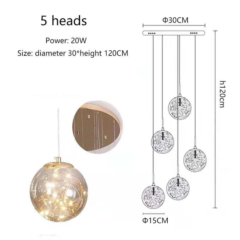 SANDYHA Moderne LED Kronleuchter Glaskugel Dimmbar 5