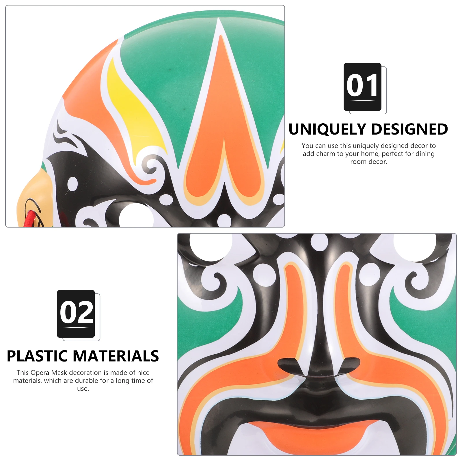 1 個京劇マスク中国の伝統的なフェイシャルメイク装飾ホームパーティーハロウィンコスプレ小道具プラスチックマスク