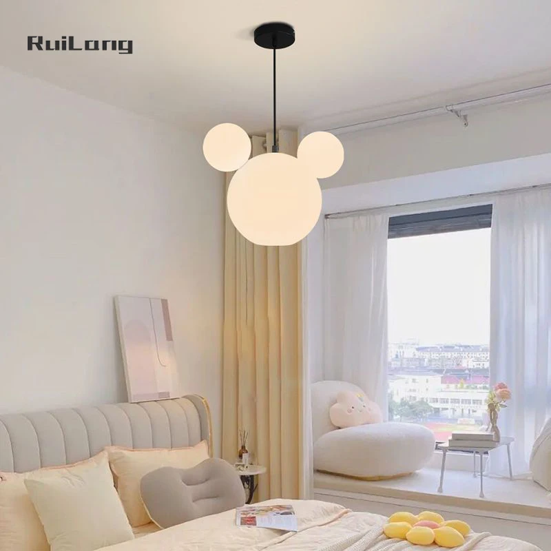 Imagem -06 - Luz Pendente Nórdica para Crianças Bola Minimalista Moderna Luz Suspensa Lustre do Teto do Mickey para Criança Quarto do Bebê Menina Menino Lâmpada do Quarto