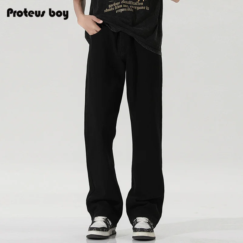 

ProteusBoy, американские ретро уличные повседневные прямые брюки для похудения, расклешенные джинсы в стиле ретро, молодежные модные джинсы из смеси хлопка