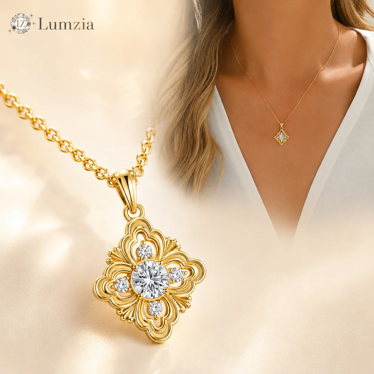 Moissanite Lucky Clover Necklace 0.8CT S925 Sterling Silver Pendant 45+5cm Chain GRA Certified Moissanite
