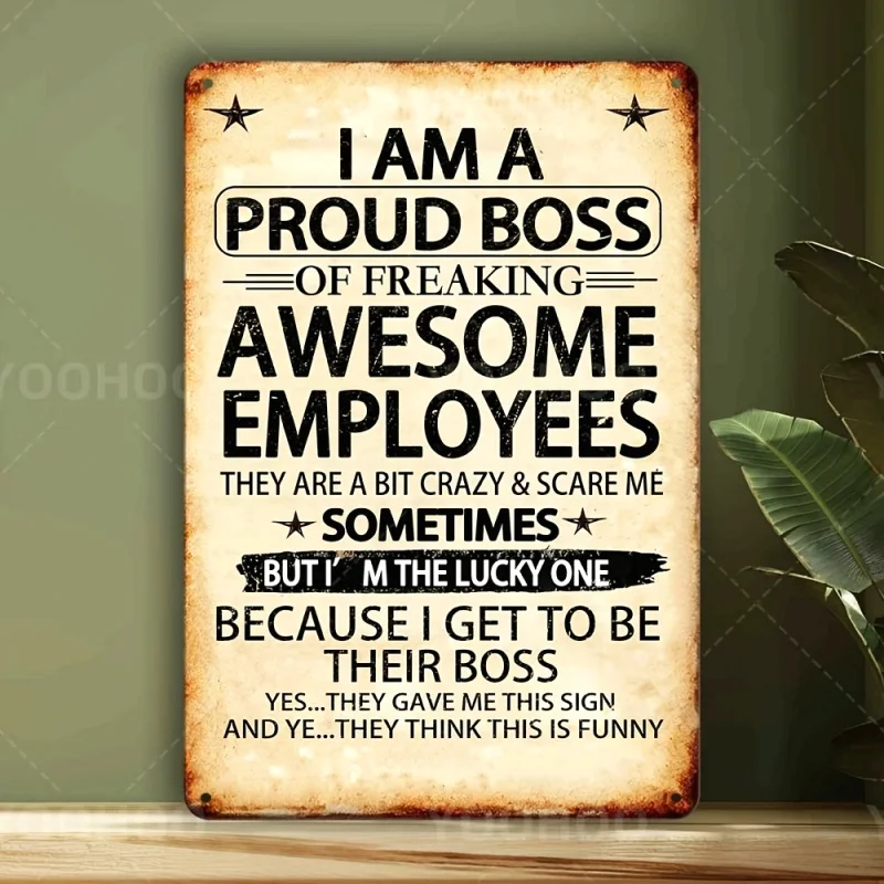 قطعة واحدة من لافتة ألومنيوم "رائعة للموظف الفخور"، مقاس 8 × 12 بوصة - لوحة فنية جدارية روح الدعابة وتحفيزية بتصميم عتيق