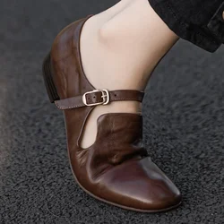 Women's sheepskin metal buckle slip-on Mary Jane flats round toe high quality soft comfortable casual female moccasins shoes hot