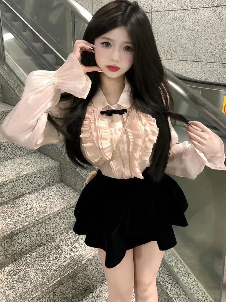 Miu Sle-Conjunto de chica rica para mujer, conjunto de dos piezas con falda de dos piezas, Otoño Invierno, Ele Lady, pequeña fragancia, viento, burbuja, Sve irt