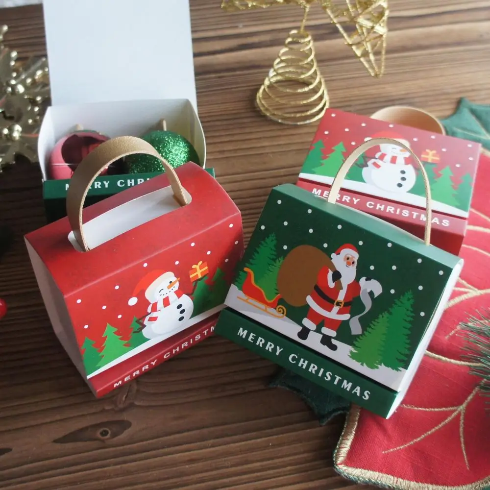 12pcs Christmas Santa Bring Gift Snowman Say Hi Paper Paper Box with Handle Candy Chocolate Gift Packaging Party Favors Decor