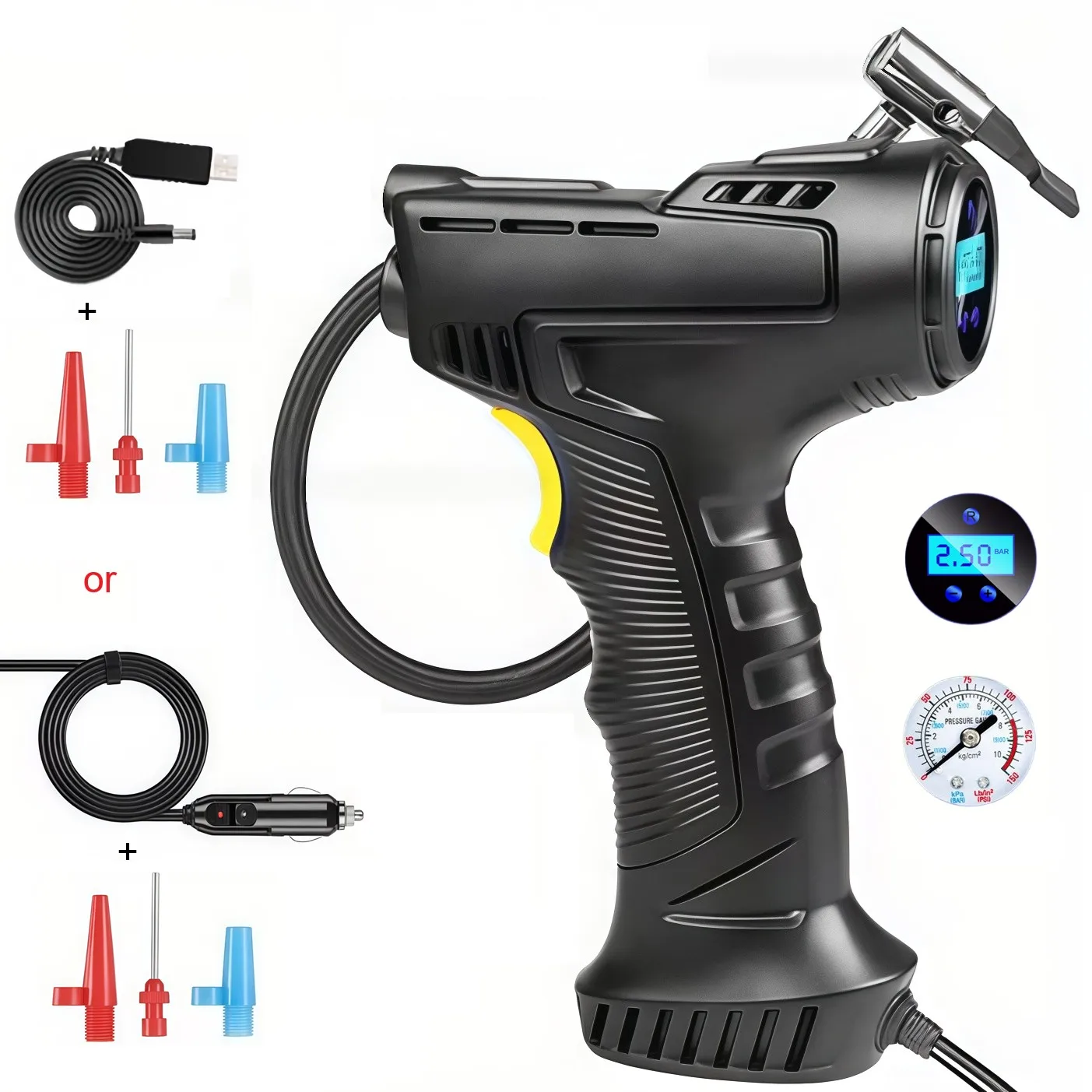 120W Car Tire Inflator Wired/Wireless Rechargeable Automatic Air Pump Accurate Digital LED Display/Pointer For Vehicle Tires