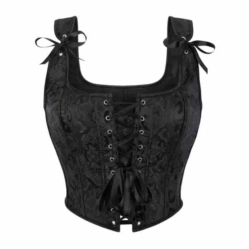 Women Vintage Jacquard Corset Crop Top Gothic Lace-Up Overbust Bustier Vest Tank Bodice Body Shaper Corselet Fashion