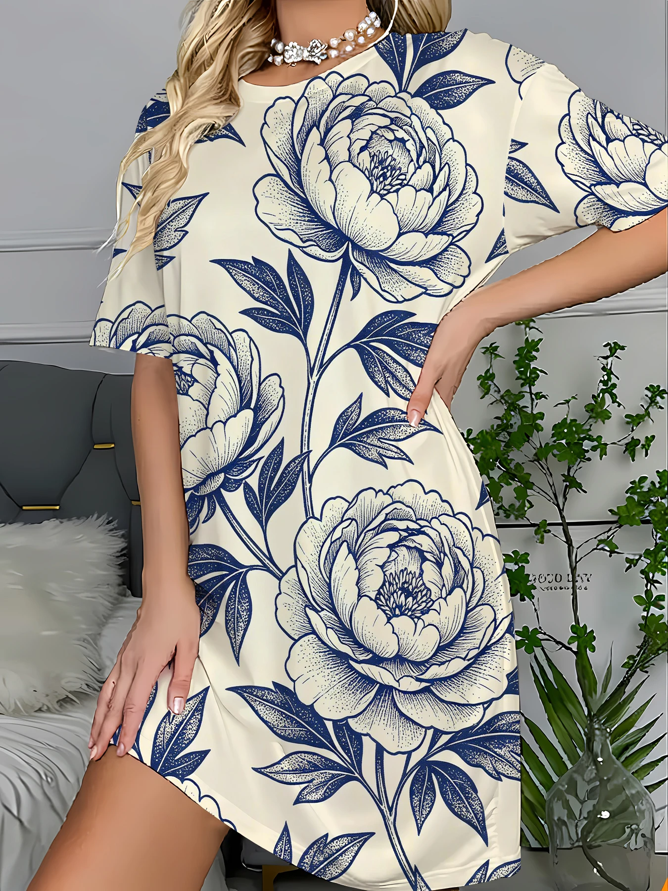 

Women's Floral Print Sleep Dress Stretchy Knit Lounge Nightgown Summer