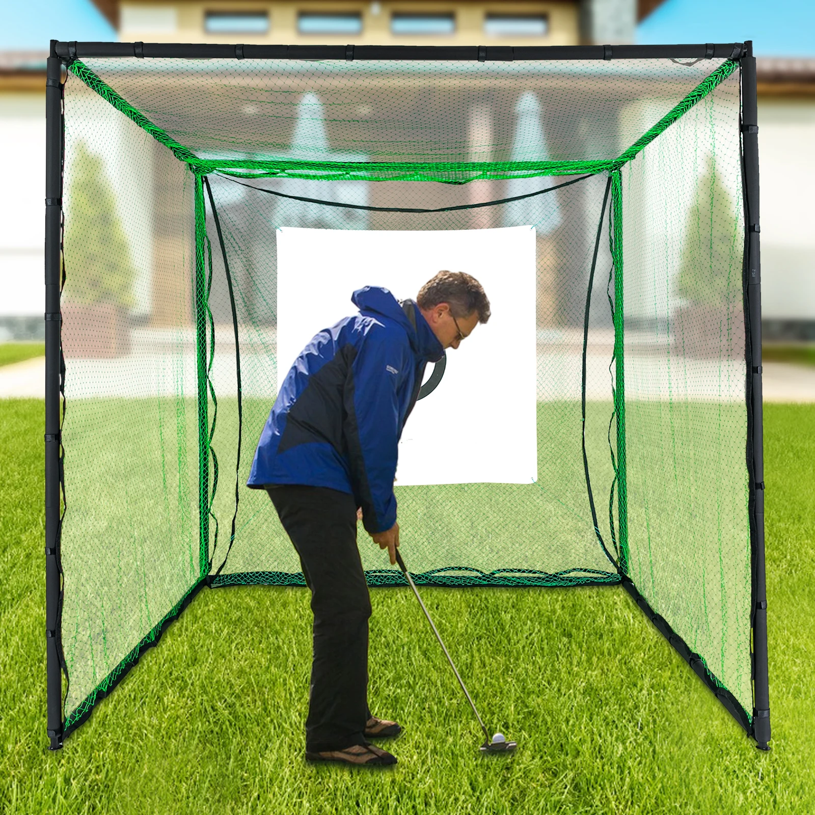 2.5M Golf Hitting Cage, Swing Practice Mat for Indoor Outdoor, Golf Practice Net