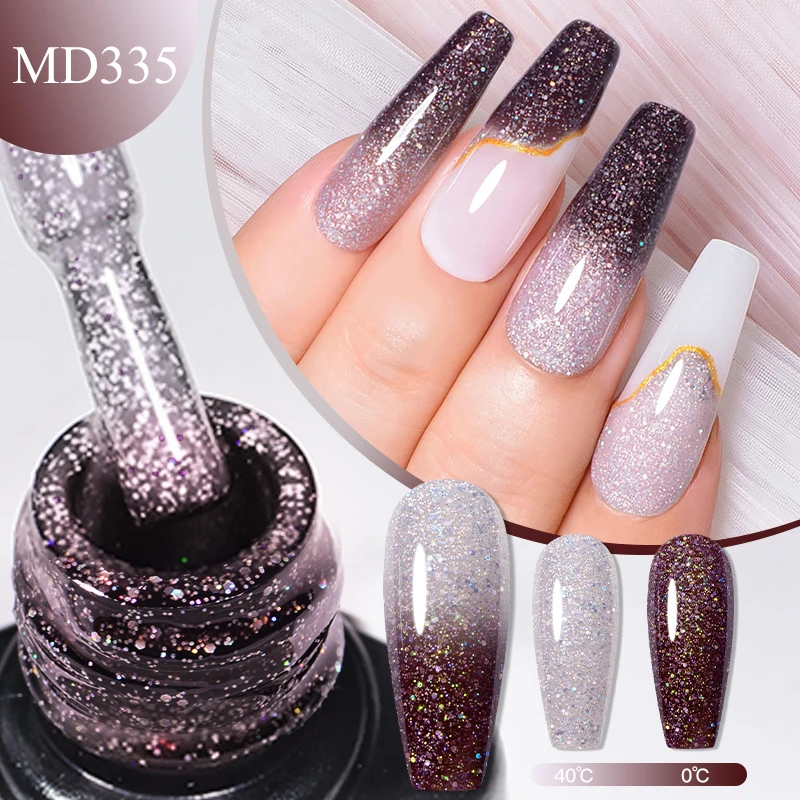 MSRUIOO 8ml Glitter Sequins Thermal Gel Nail Polish Color Changing DIY Nail Art Soak Off UV/LED Gel for MAnicure DIY Design