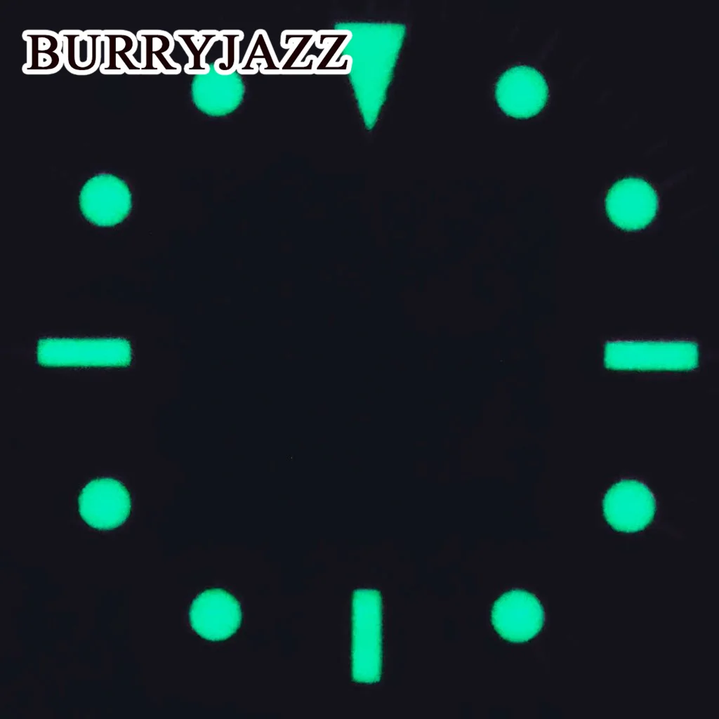 Burryjazz 28.5มม. ไม่มีโลโก้ NH35 ETA2824 NH36 2836 PT5000 Miyota 8215หน้าปัดสีดำหน้าปัดสีเขียวส่องสว่างใส่ได้3นาฬิกากรอบมงกุฎ