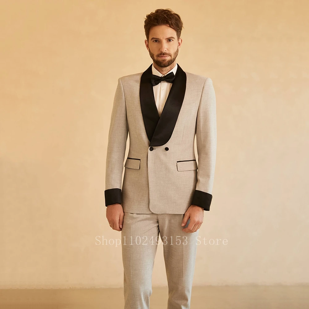 

2023 New Arrival Men Suits Slim Fit Shawl Lapel Double Breasted 2 PiecesWedding Suits Groom Tuxedos Blazer Pants Costume Homme