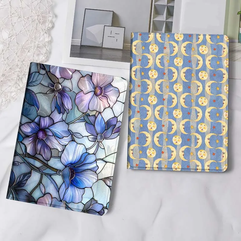 

Blue Purple Flower Stained Gift Tablet Case For Apple iPad Air Pro mini 1 2 3 4 5 6 7 8 9 11 M2 M3 M5 M4 5th 6th 7th 10th 11th