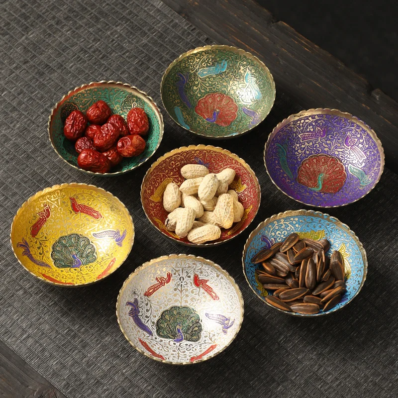 Vintage Kupfer Obstschale Metall bemalt Gericht Dessert Frühstück Kuchen Teller chinesische hohe Bein Erfrischung Teller Tischdekoration