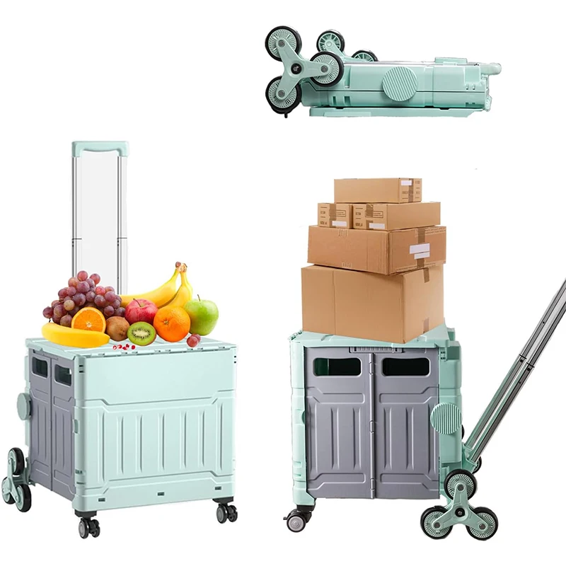 50L Folding Shopping Cart Upgraded Version of Thickening with Cover Trolley Cart Climbing Portable Cart Household Trolley