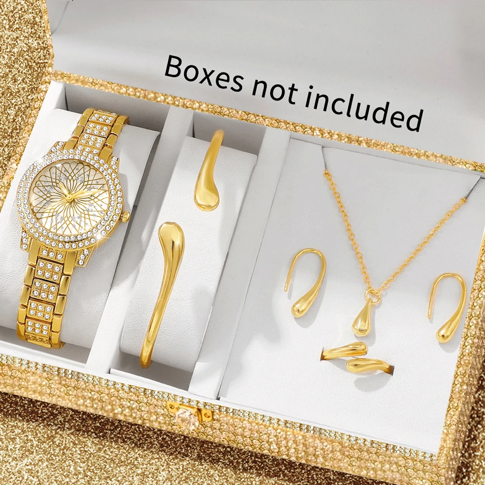 6pcs Elegant Party Women's Quartz Watch with Necklace Jewelry Set, Suitable for Daily Wear and Holiday Gifts