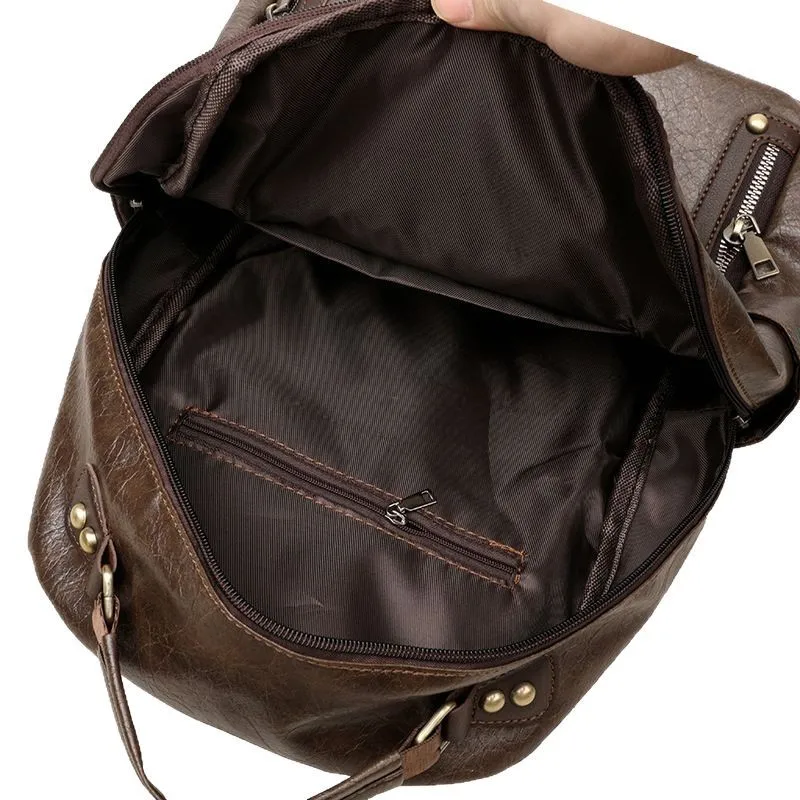 Waxed Leather Backpack for Women Studded Edgy Biker Style Vintage Retro Student Bookbag College Essentials Durable
